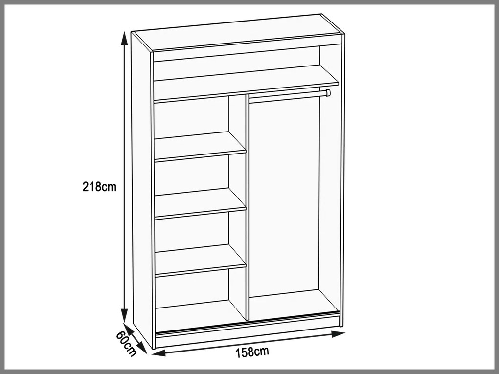 Šatníková skriňa 158 cm Belini čierny mat / biely mat s posunými dverami a zrkadlom ME SZP3/2/B/W/0/AL
