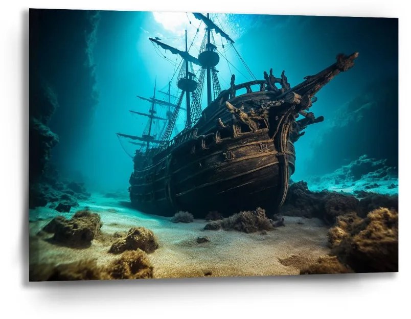 Sablio Obraz Vrak drevenej lode na dne mora - 90x60 cm