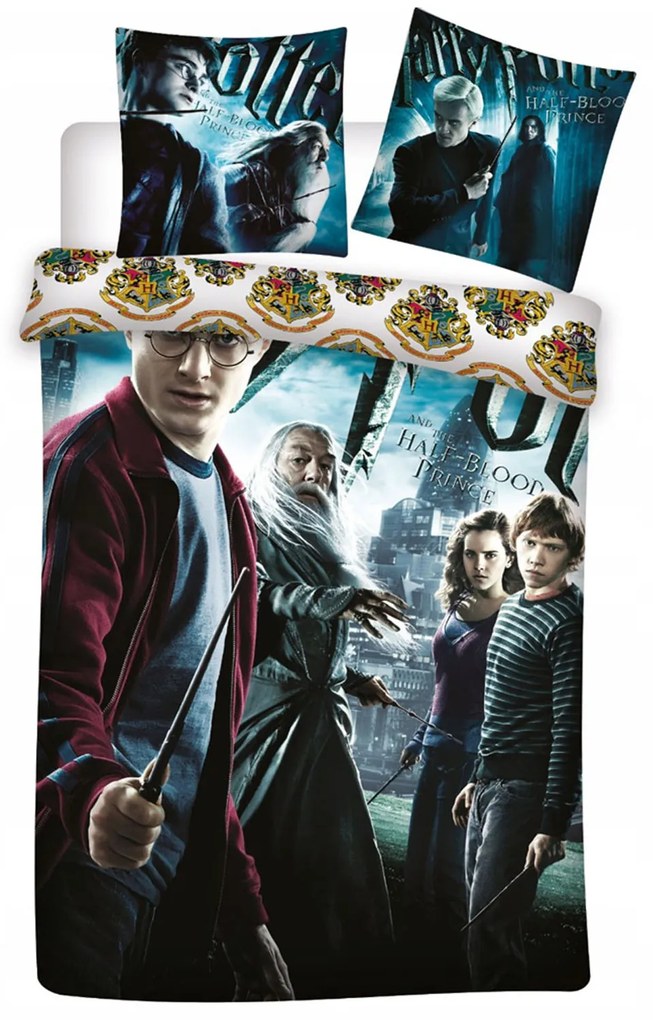 DETSKÉ BAVLNENÉ OBLIEČKY HARRY POTTER 135X200 CM, 1KS 80X80 CM VZOROVANÉ