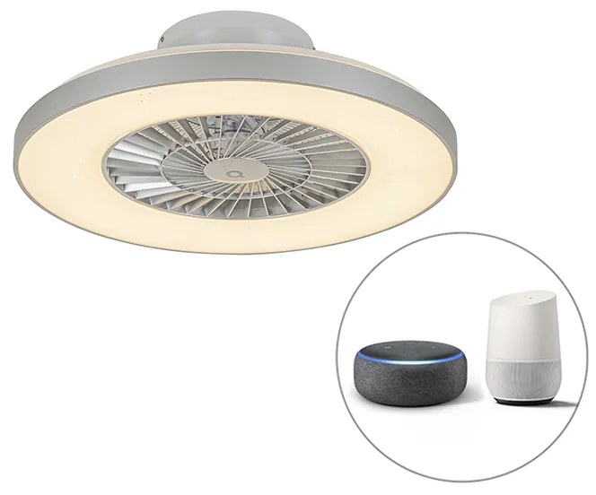 Inteligentný stropný ventilátor strieborný s hviezdnym efektom stmievateľný - Climo