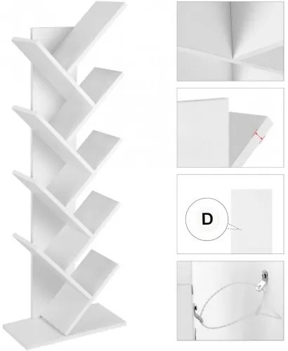 VASAGLE Knižnica v tvare stromu, 8 úrovní LBC11WTV1 – biela