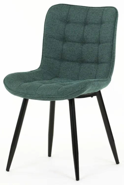 Židle jídelní, zelená látka, černé kovové nohy