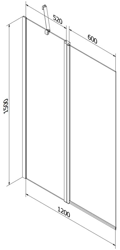 Mexen Flip, 1-krídlová vaňová zástena 120 x 150 cm, 6 mm číre sklo, čierny profil, 894-120-101-70-00