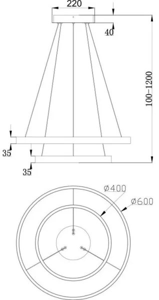 Maytoni MOD058PL-L55B3K - LED Luster na lanku RIM LED/61W/230V pr. 60 cm čierna