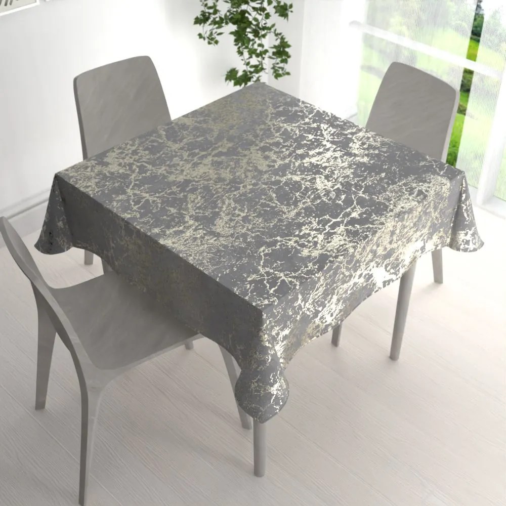 Biante Veľký zamatový štvorcový obrus Isabela IBL-015 Zlatý mramor na svetlo sivom 220x220 cm