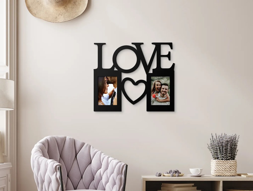 drevko Drevený fotorámik Love so srdiečkom Farba dekorácie: Čierna