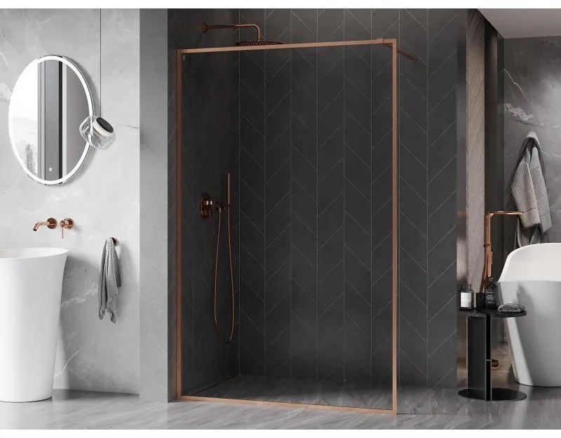 Mexen Kioto-F, sprchová zástena s rámom 140 x 202 cm, 8 mm číre sklo, profil medená matná, 800-140-104-65-00