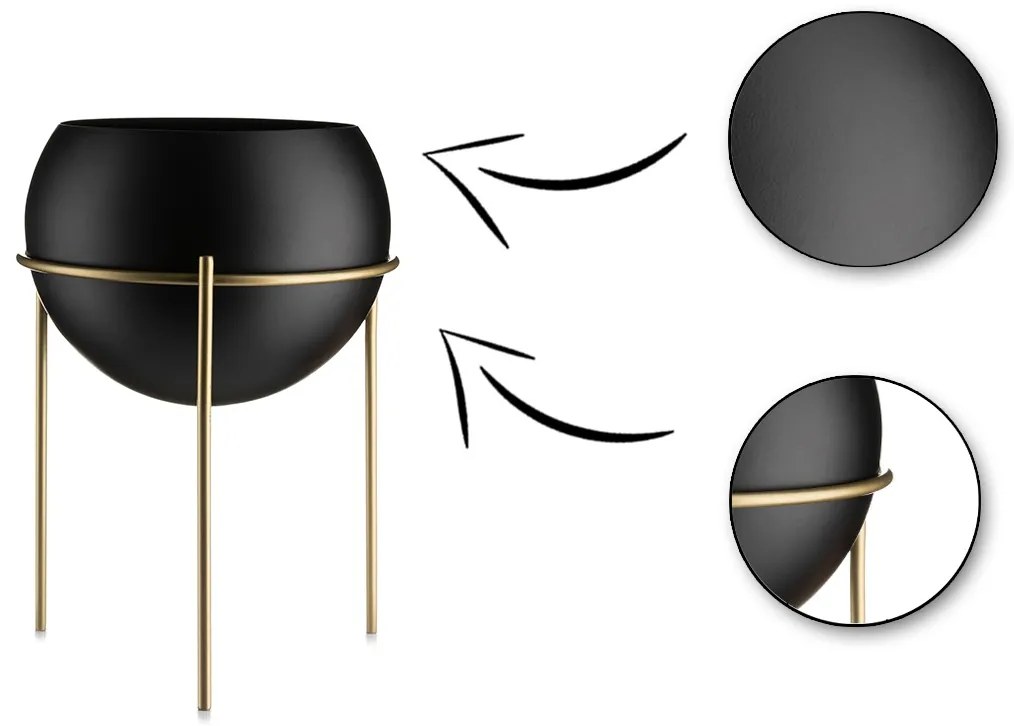 KOVOVÝ KVETINÁČ SO STOJANOM LOFT 39X28 CM ČIERNA/ZLATÁ