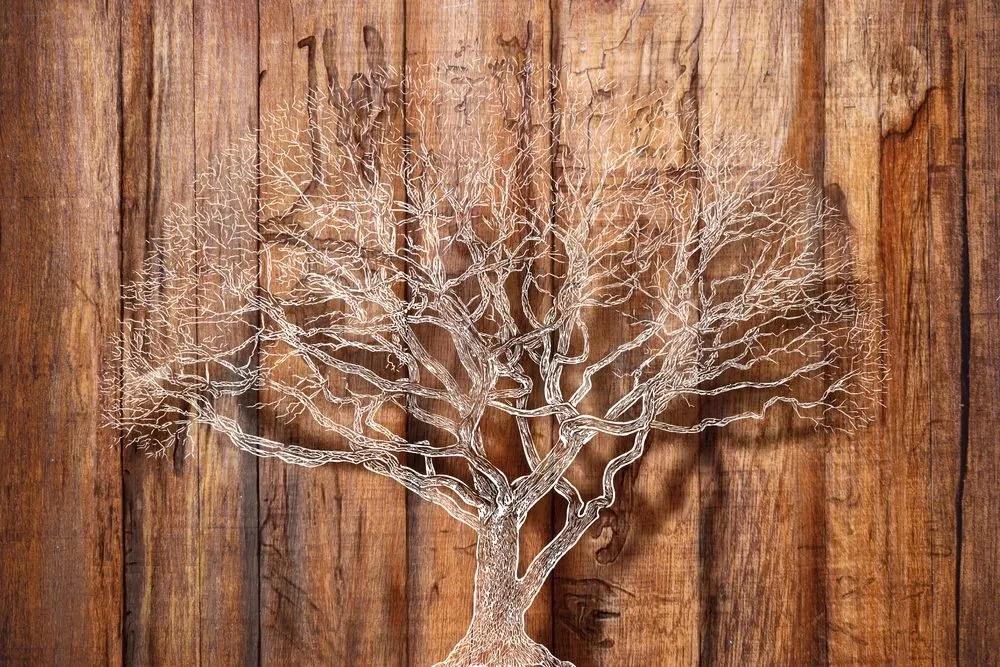 Samolepiaca tapeta strom na drevenom podklade - 150x100