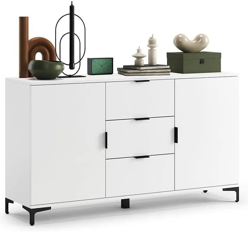 Komoda LORA biela so zásuvkami a dvierkami