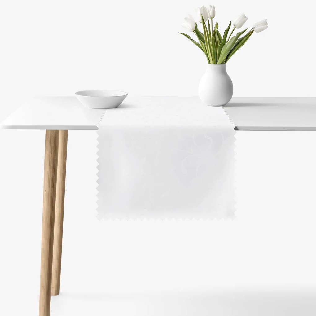 Goldea sviatočný behúň na stôl teflónový - biely s veľkými ornamentmi 20x120 cm