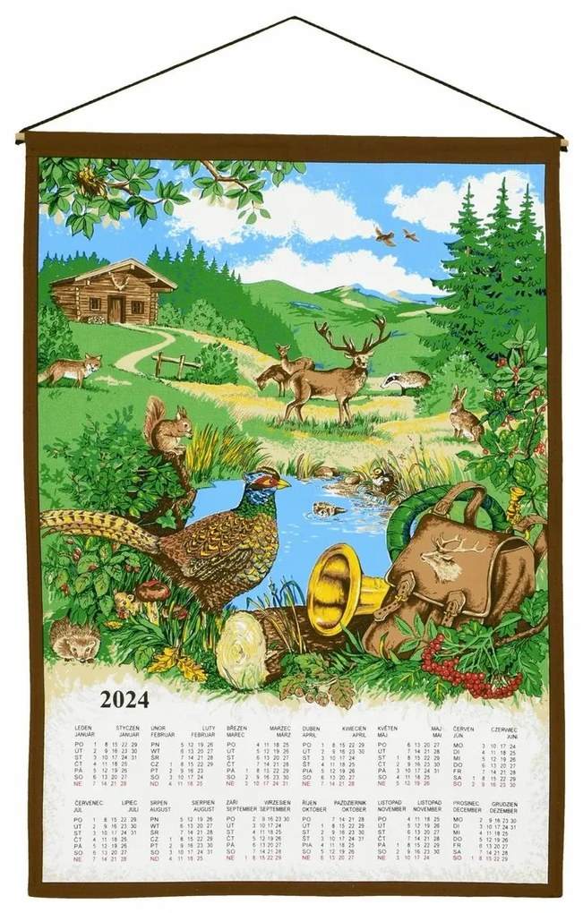 Forbyt Textilný kalendár 2024 Poľovnícky s tyčkou, 46 x 65 cm
