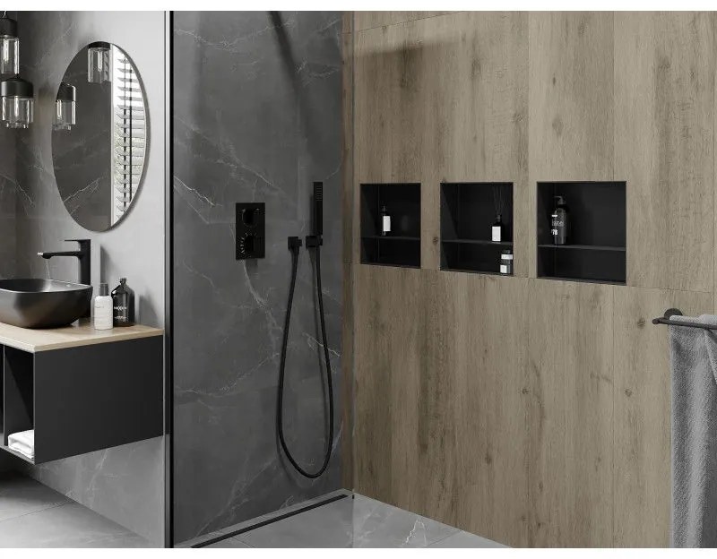 Mexen X-Wall-NR, polička na zapustenie pod obklad bez goliera 30 x 30 cm, čierna matná, 1971303010S