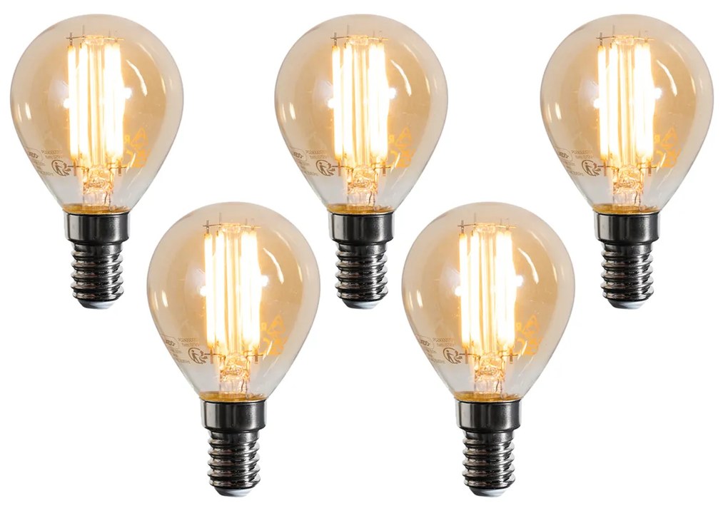 Sada 5 LED žiaroviek E14 G45 zlatá 2W 180 lm 2100K