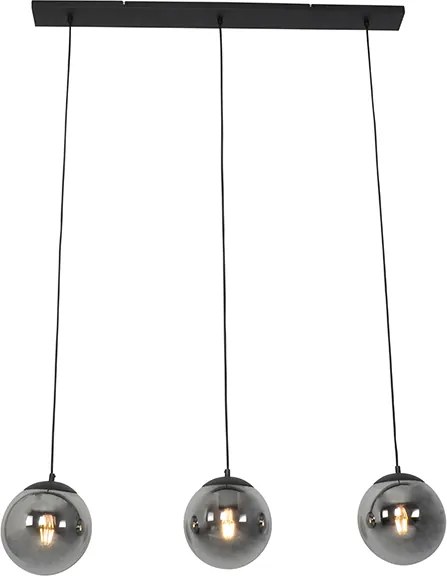 Závesné svietidlo v štýle Art Deco čierne a dymové sklo 3-svetlo - Pallon