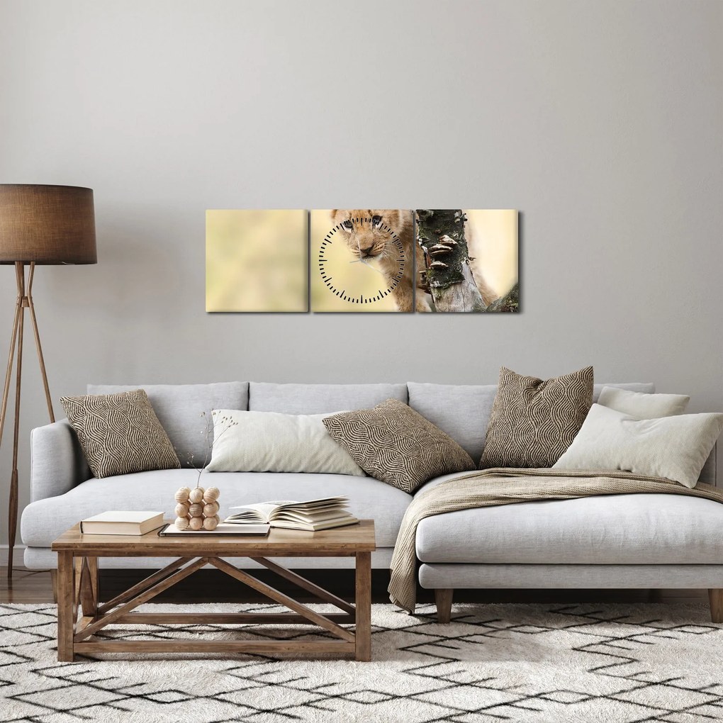 Obraz levíčaťa (s hodinami) (90x30 cm)