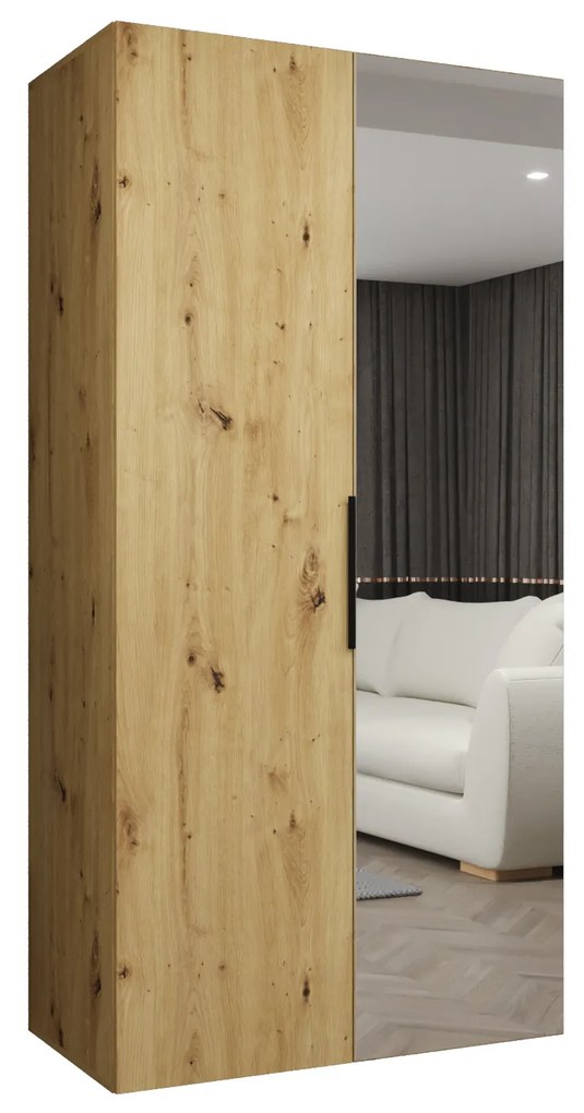 Šatníková skriňa 100 cm Mirabella 2 (dub artisan + čierna). Akcia -19%. Vlastná spoľahlivá doprava až k Vám domov. 1126391