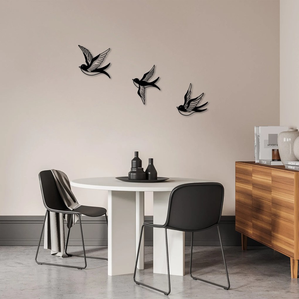 Nástenná kovová dekorácia Horskí vtáci čierna