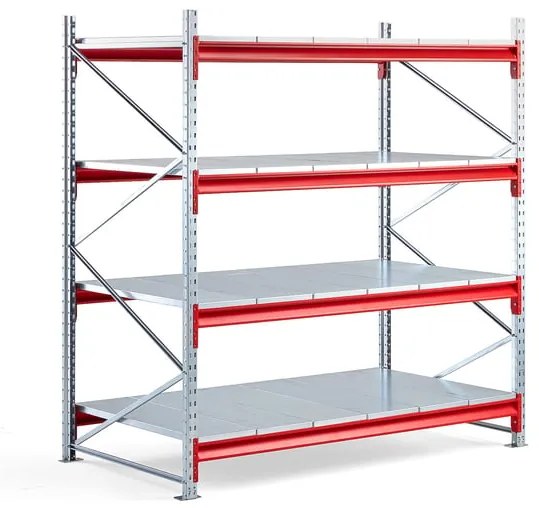 Skladový regál TOUGH, základná sekcia, 2000x1900x1000 mm, 4 oceľové police