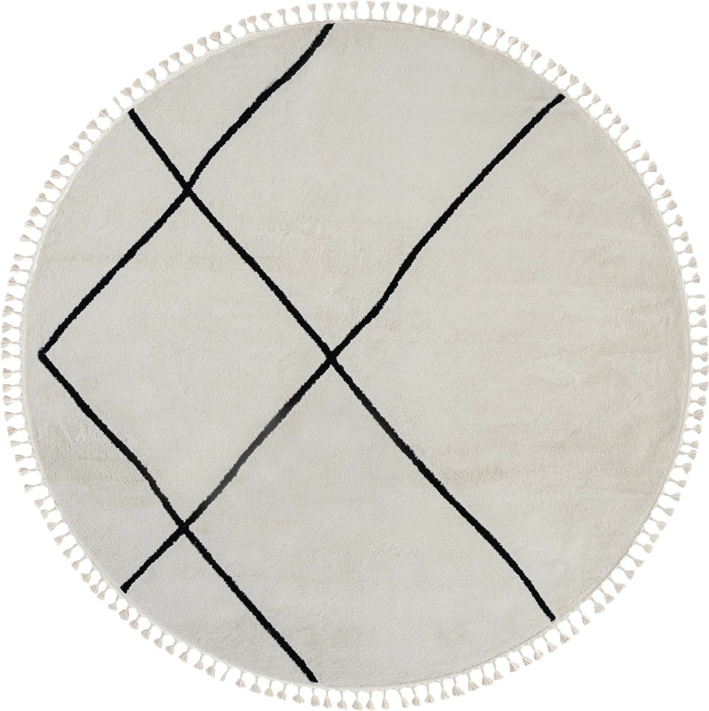 Kusový koberec Moroccan Oasis weiß kruh, 240x240 (priemer) kruh, čiernobiela, obývacia izba, My Flair