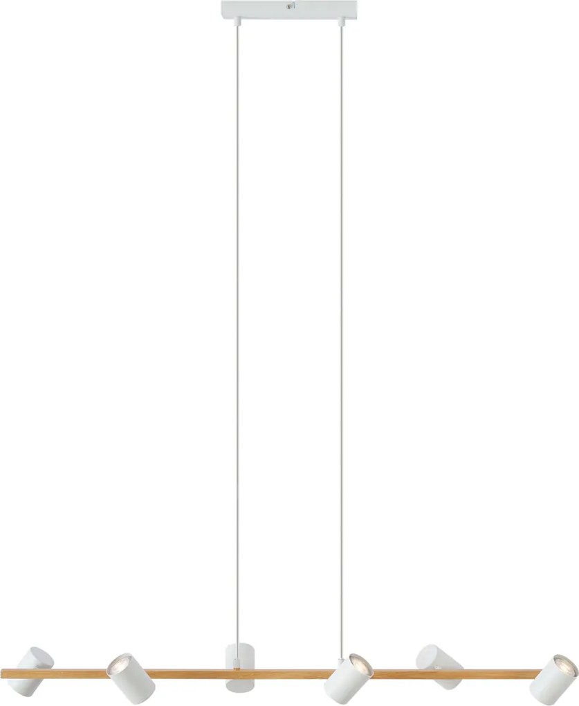 Inteligentné závesné svietidlo drevené s bielym obdĺžnikovým 6-svetlom vrátane Wifi GU10 - Jeana Straight