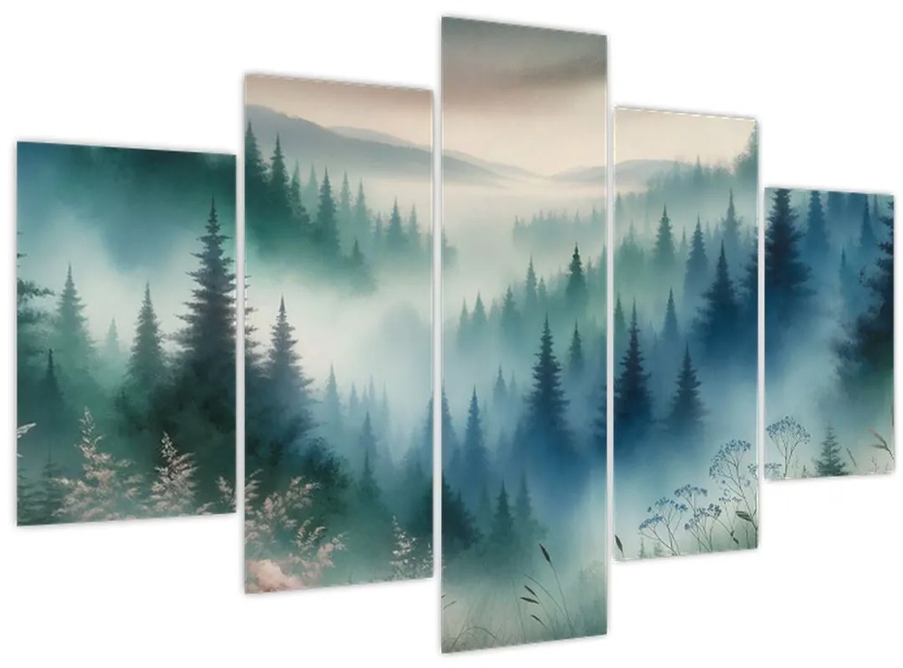 Obraz - Lesná krajina s hmlou (150x105 cm)
