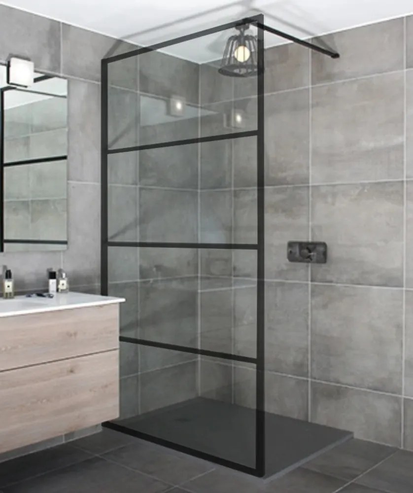 Walk-in čierna sprchová stena 100, 200cm, 8mm