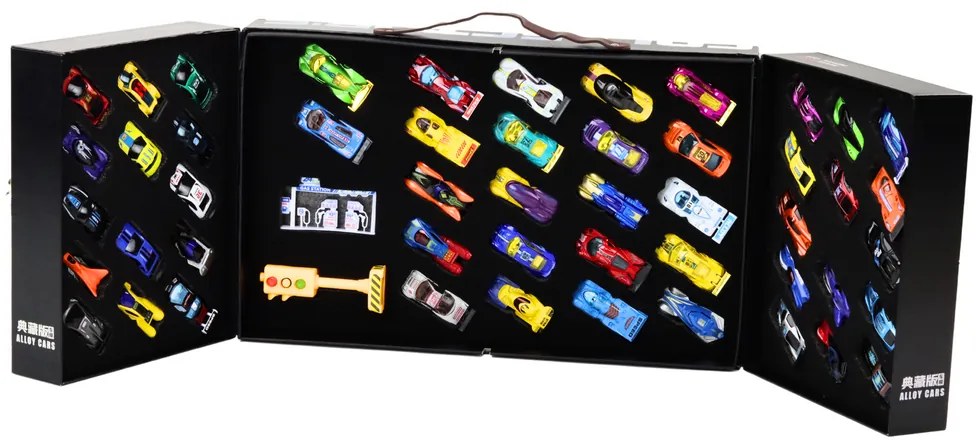 LEAN TOYS Sada športových áut v kufri, doplnky - 50 kusov