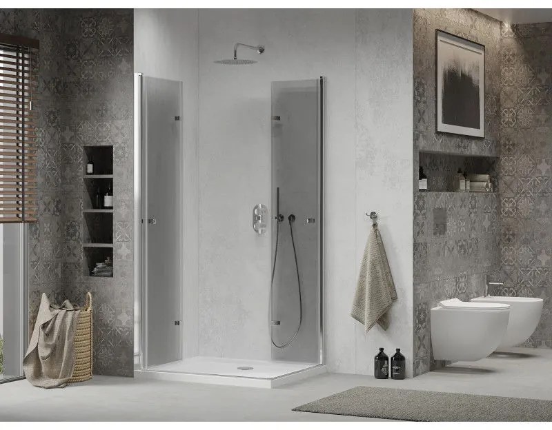 Mexen Lima Duo, sprchový kút 90 (dvere) x 80 (dvere) cm, 6mm číre sklo, chrómový profil + SLIM sprchová vanička biela 5cm + chrómový sifón, 856-090-080-01-02-4010