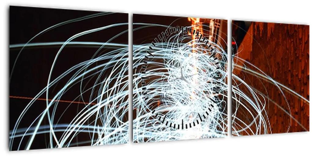 Obraz svetelných vĺn (s hodinami) (90x30 cm)