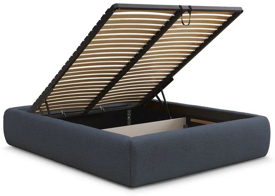 Tmavomodrá čalúnená dvojlôžková posteľ s úložným priestorom/bez čela s roštom 180x200 cm Inera – Bobochic Paris