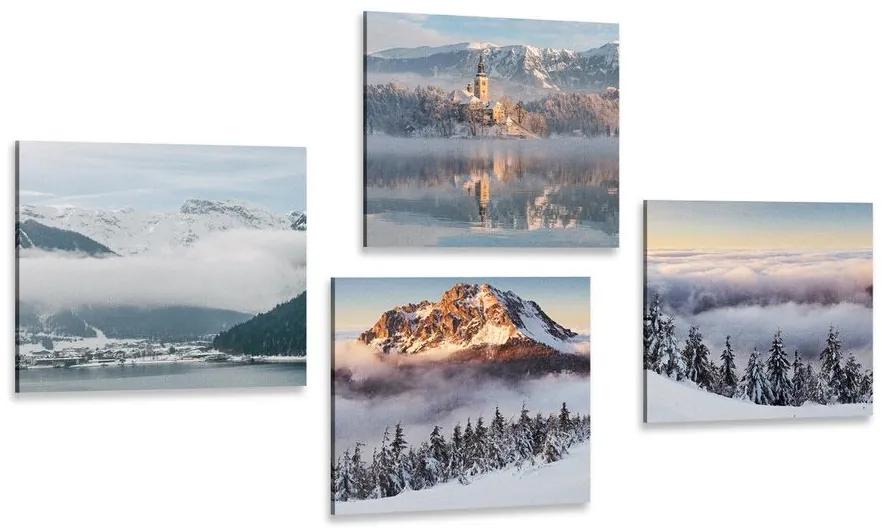 Set obrazov zimná zasnežená krajina - 4x 60x60
