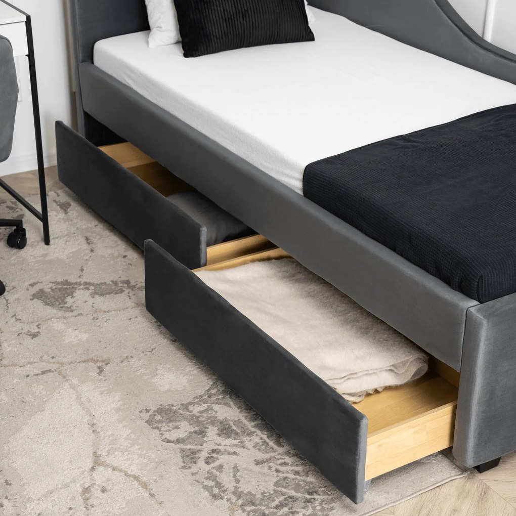 JAKS Posteľ s úložným priestorom 90 x 200 Jonaš velúr sivá