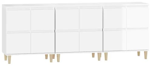 vidaXL Komody 3 ks lesklé biele 60x35x70 cm kompozitné drevo-