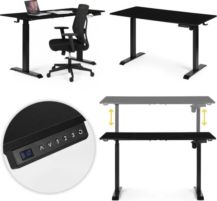 Elektrický nastaviteľný stôl 140 x 70 cm, nastaviteľná výška 76-121cm, čierny