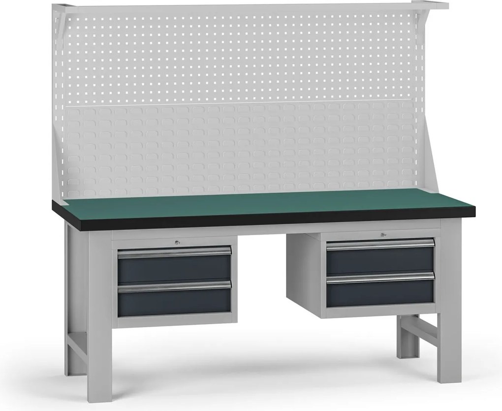 Pracovný stôl do dielne G8 s nadstavbou, 1800 x 750 x 800 mm, 2x kontejner, 4 zásuvky, grafit