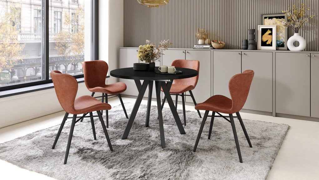 ALMO 100 Čierny/čierne nohy - OKRÚHLY LOFTOVÝ/INDUSTRIÁLNY ROZKLADACÍ STÔL DO OBÝVAČKY/JEDÁLNE