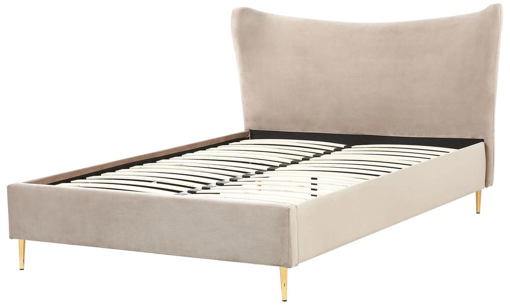 Zamatová posteľ 140 x 200 cm sivobéžová CHALEIX Beliani