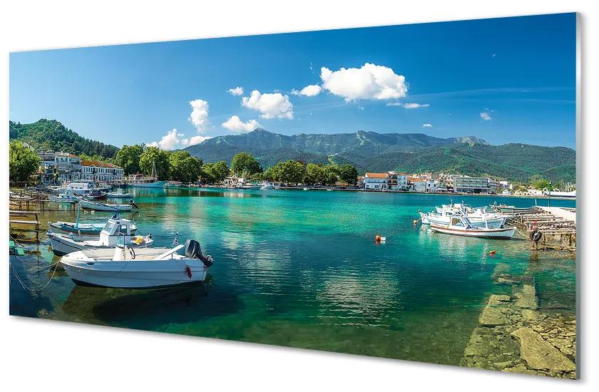 Obraz na akrylátovom skle Grécko marina mora hory 120x60 cm