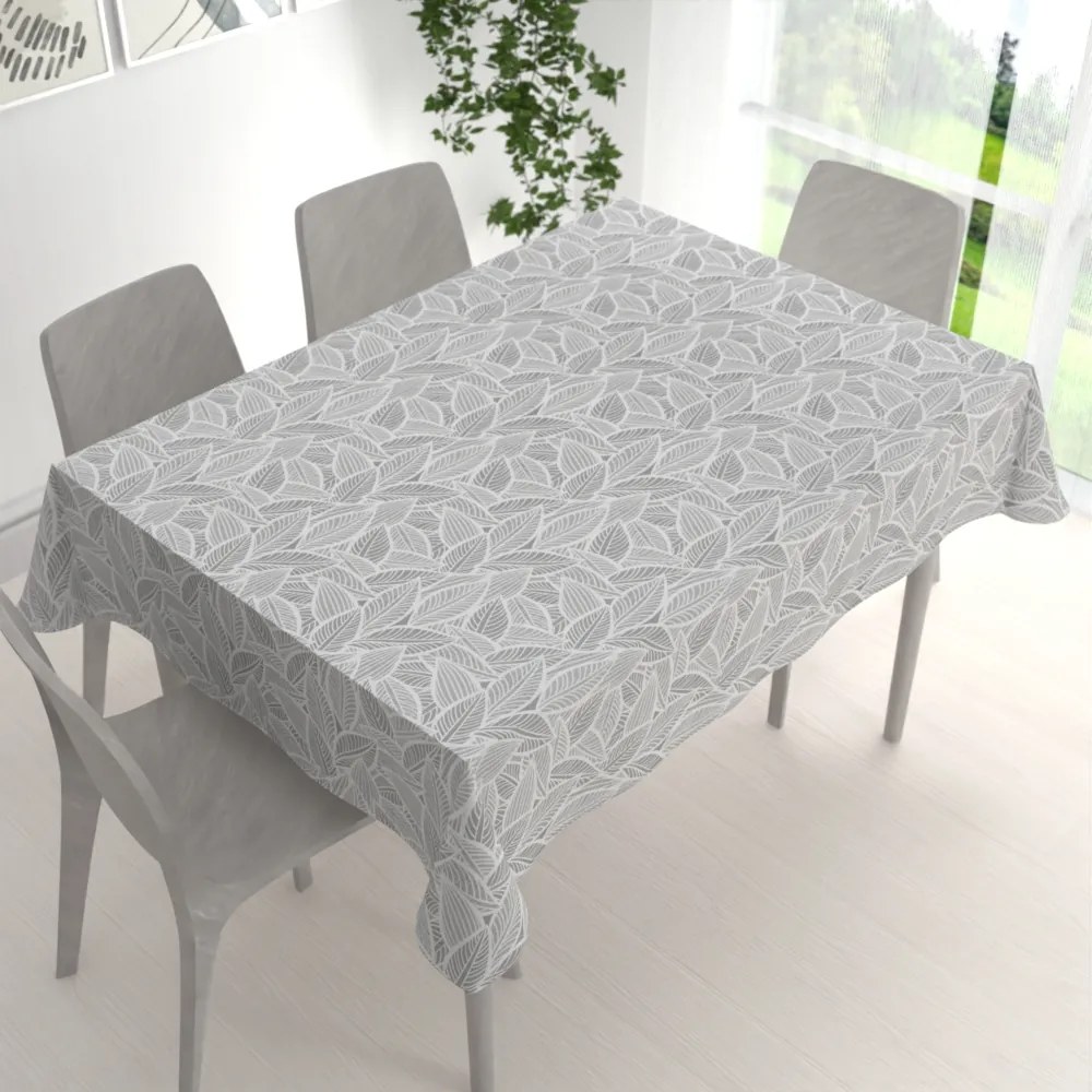 Biante Dekoračný obdĺžnikový obrus Leona LN-169 Biele listy na sivom 120x160 cm