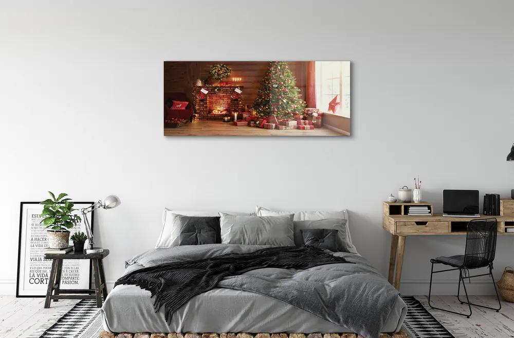 Obraz na akrylátovom skle Krbové darčeky vianočné stromčeky 120x60 cm