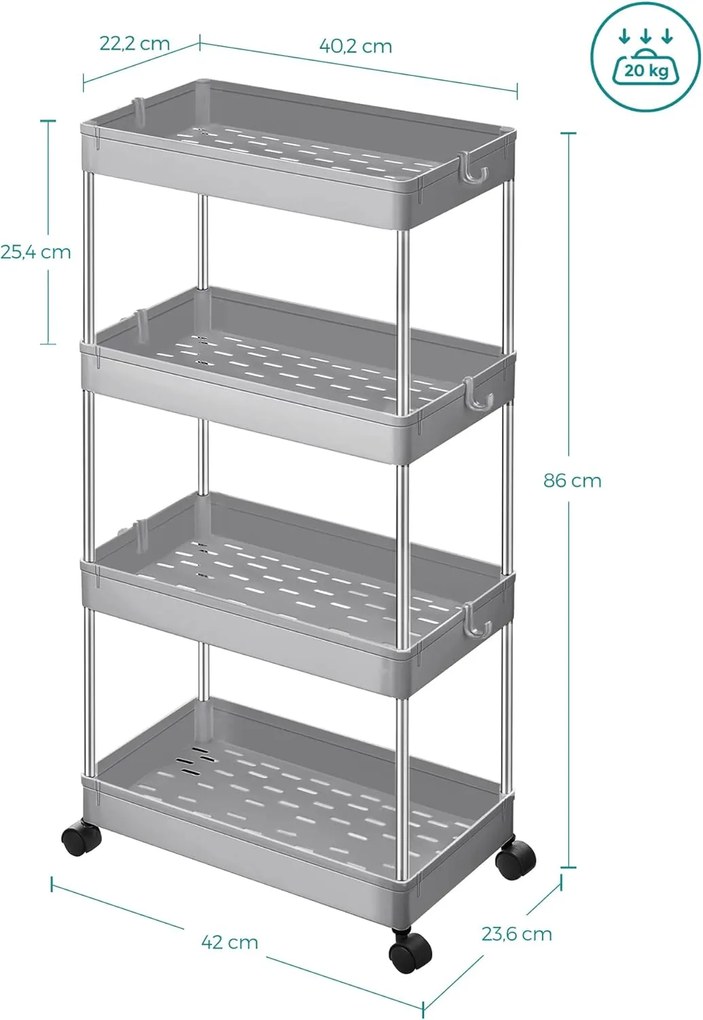Pojazdný vozík Tulla 40 cm svetlosivý