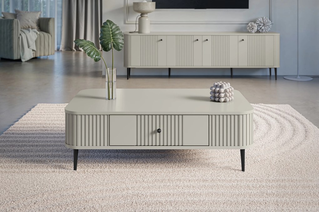 Kávový stolík Vesper 103x60 cm so zásuvkou - kasmír / čierne nohy
