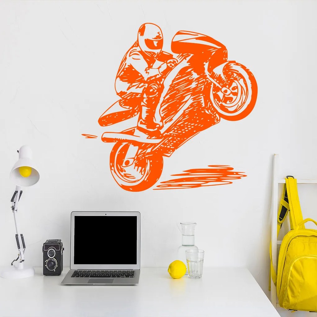 Veselá Stena Samolepka Kreslený motorkár Farba: šedá, Veľkosť: 80 x 77 cm