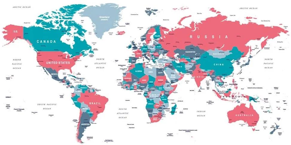 Tapeta mapa sveta s pastelovým nádychom - 225x150