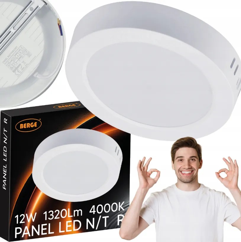 BERGE Prisadený okrúhly LED panel 12W - 1320lm - neutrálna farba