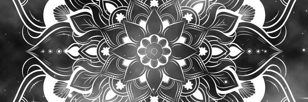 Obraz moderná Mandala s orientálnym vzorom v čiernobielom prevedení - 120x40