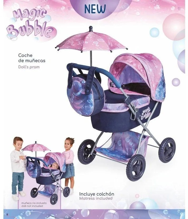 Rappa DeCuevas 85076 Skladací kočík pre bábiky sdáždnikom a taškou Magic Bubble 2024