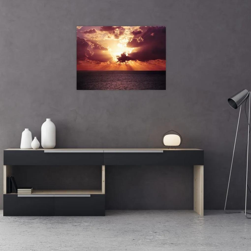 Sklenený obraz slnko za mrakmi (70x50 cm)