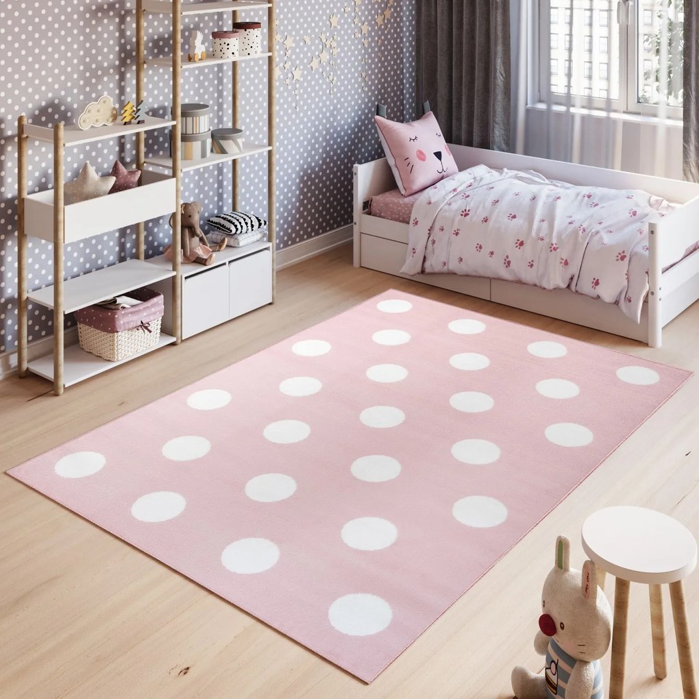 Detský koberec PINKY White Dots ružový - 80x150 cm